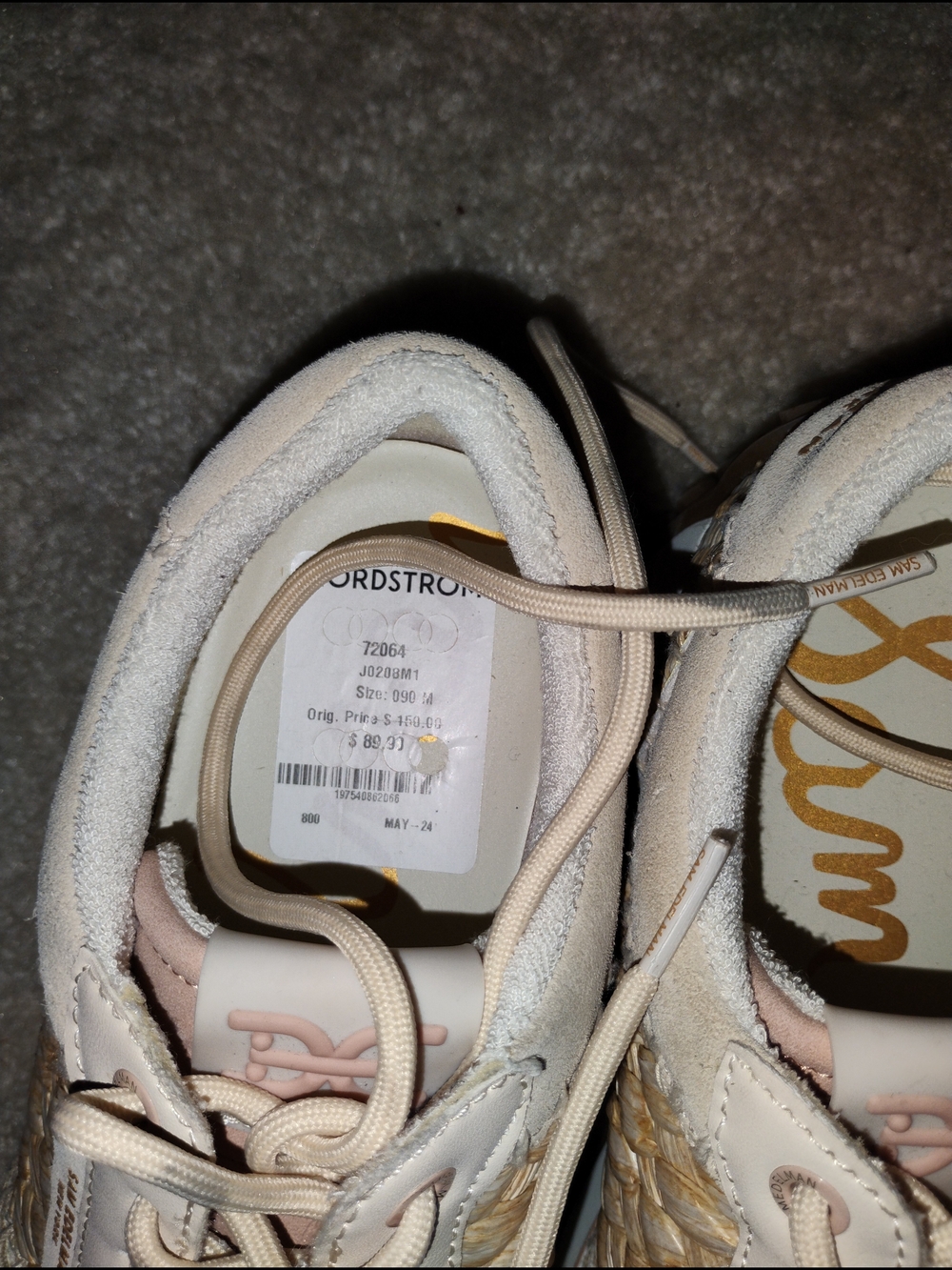 Sam Edelman Raffia-Look Lace-Up Sneakers in Beige and Tan - Picture 6 of 10